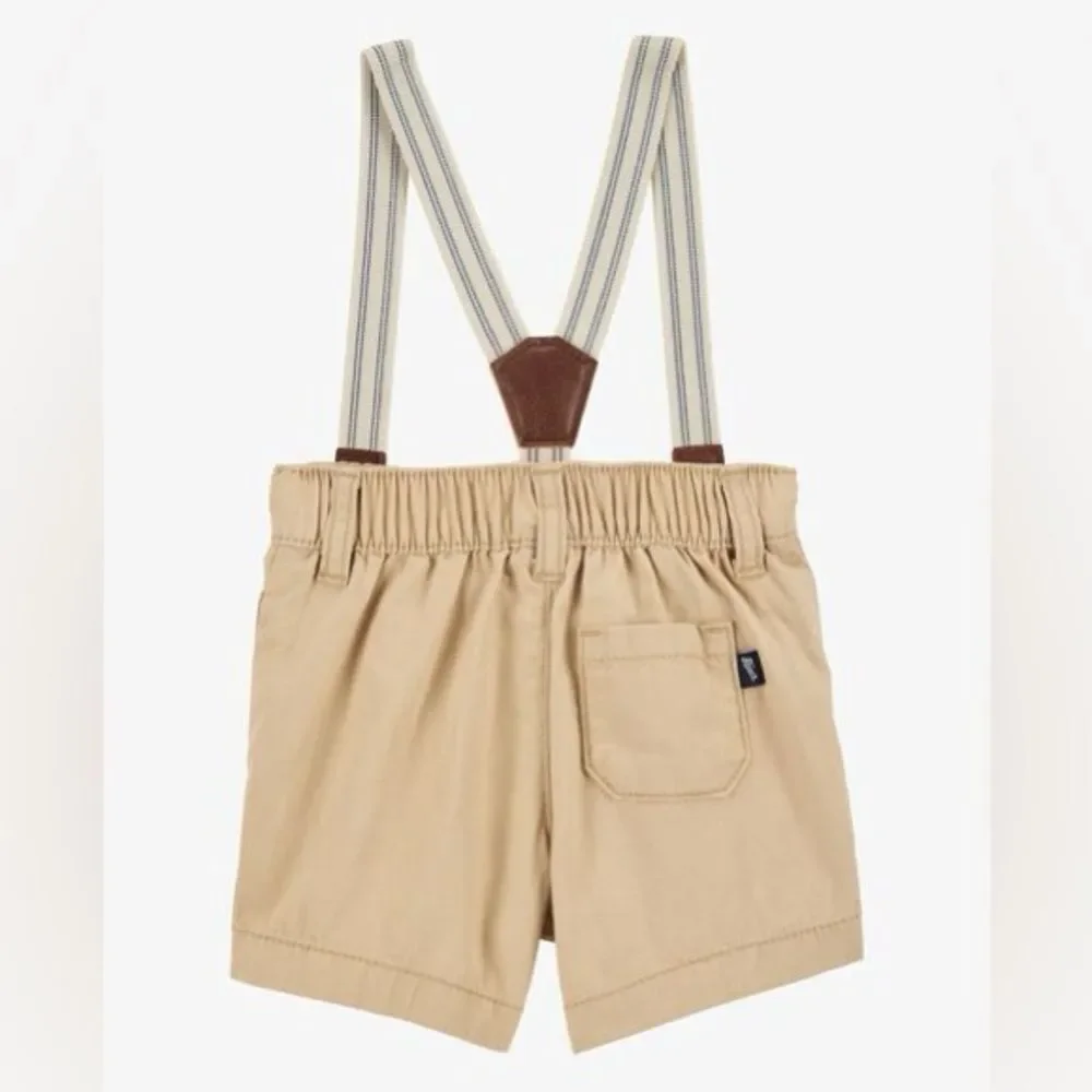 OshKosh B'gosh Baby Boy Suspender Shorts and Striped Button Bodysuit. 6 Months